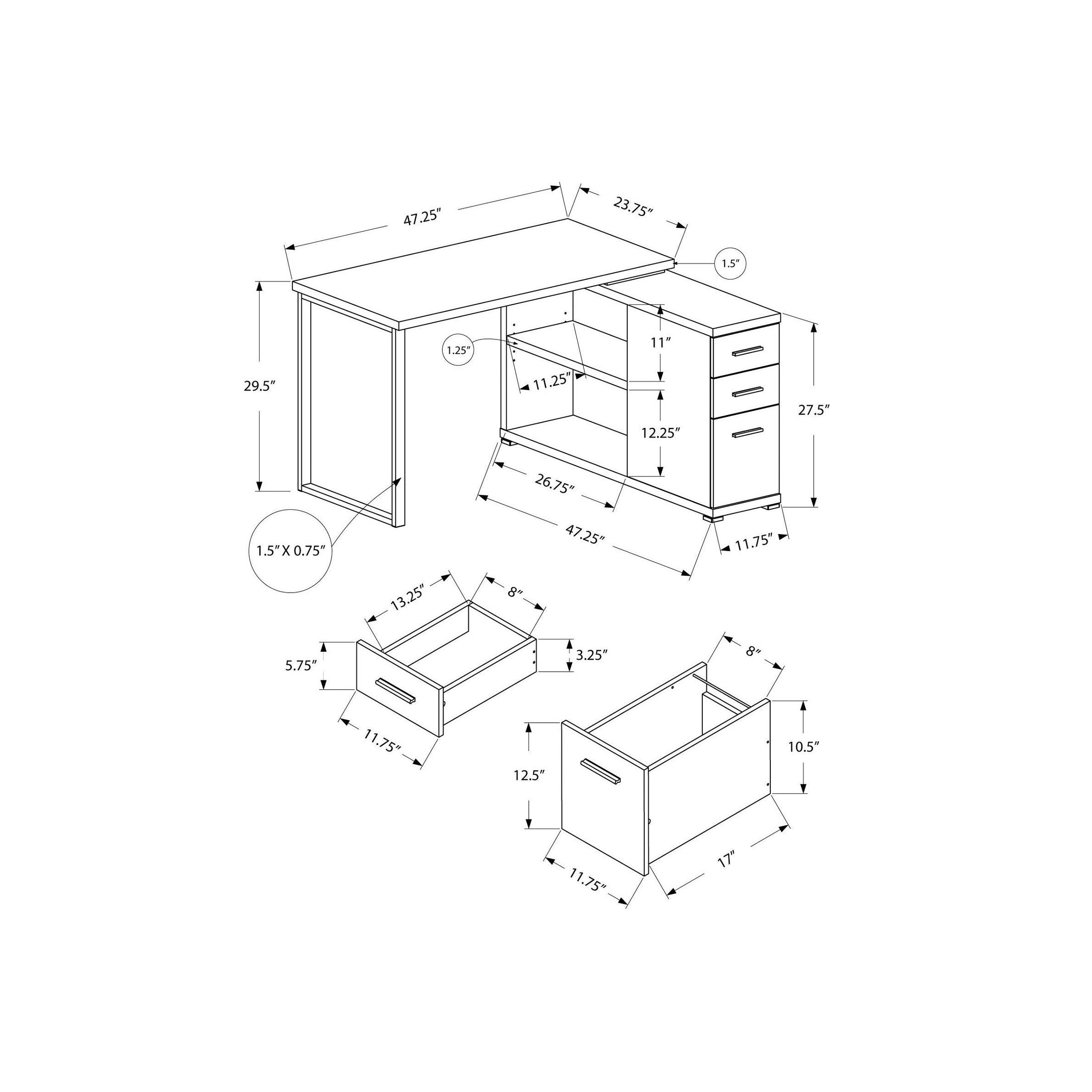 COMPUTER DESK - DARK TAUPE LEFT OR RIGHT FACING CORNER - I 7134