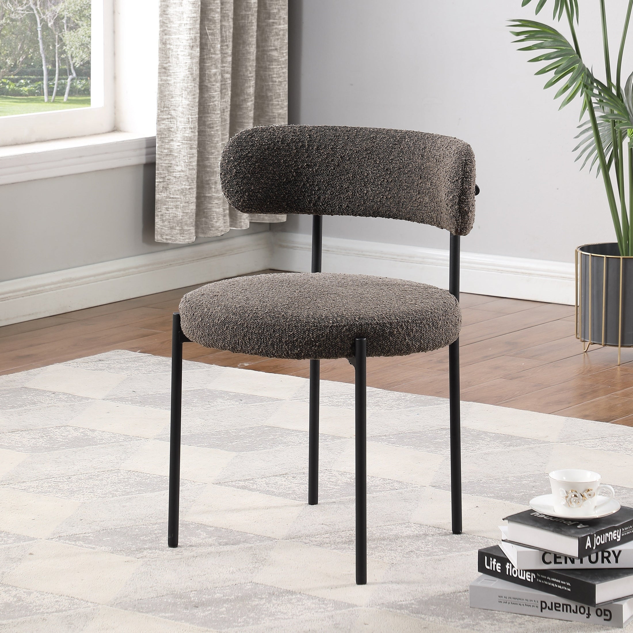 Ronda Dining Chair Boucle Fabric - Dark Brown