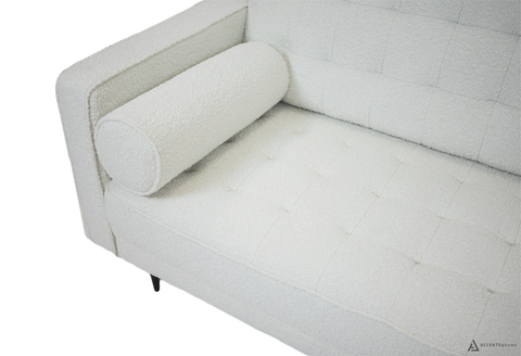 Lucas Mid Century Fabric Sofa - Boucle' White Fabric