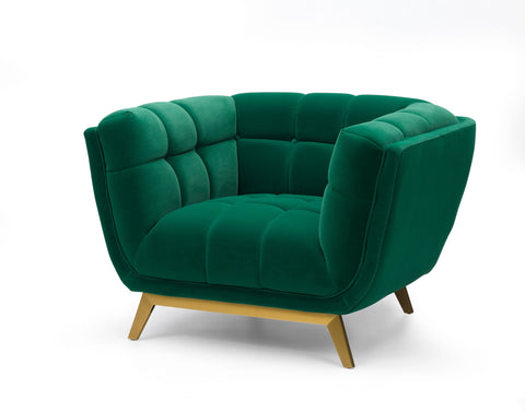 Yaletown Mid Century Tufted Velvet Accent Chair Gold Legs - Emerald #23
