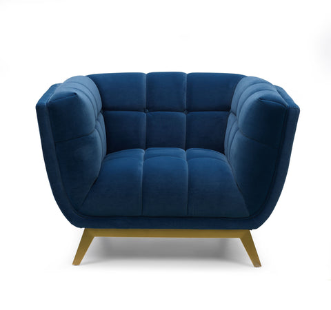 Yaletown Mid Century Tufted Velvet Accent Chair Gold Legs - Velvet Blue #29