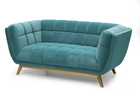 Yaletown Mid Century Tufted Velvet Loveseat - Velvet Teal #19