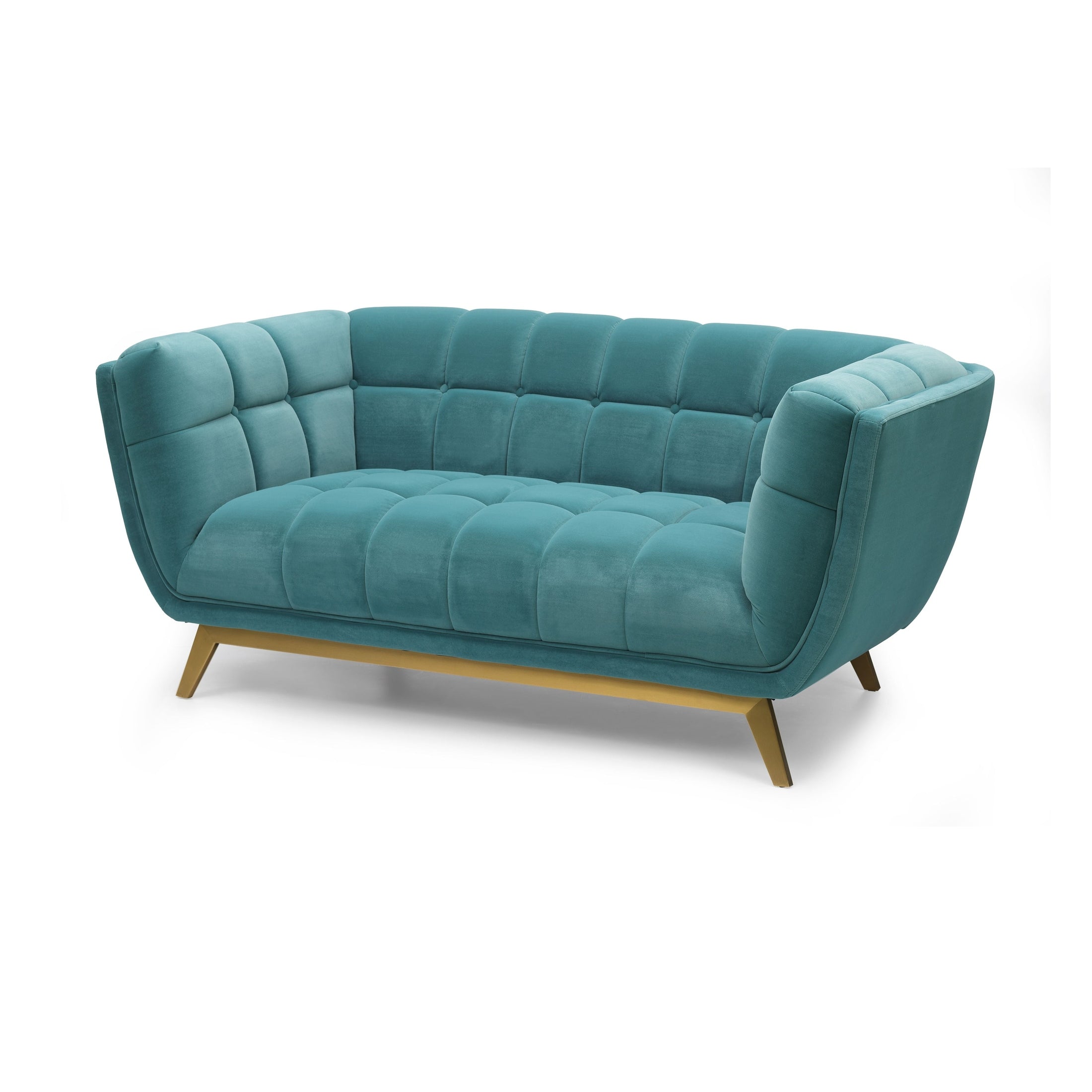 Yaletown Mid Century Tufted Velvet Loveseat - Velvet Teal #19
