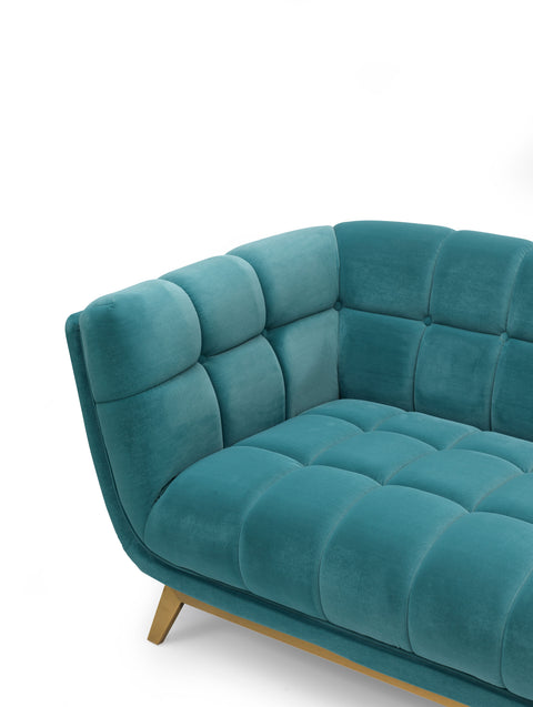 Yaletown Mid Century Tufted Velvet Loveseat - Velvet Teal #19