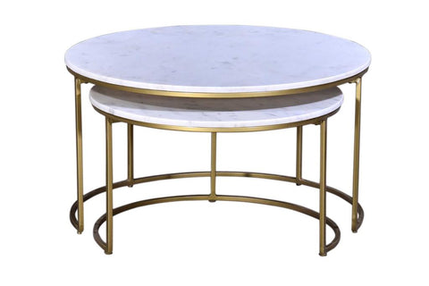 Delaney Gold Round Marble Nesting Coffee Tables Set Of 2