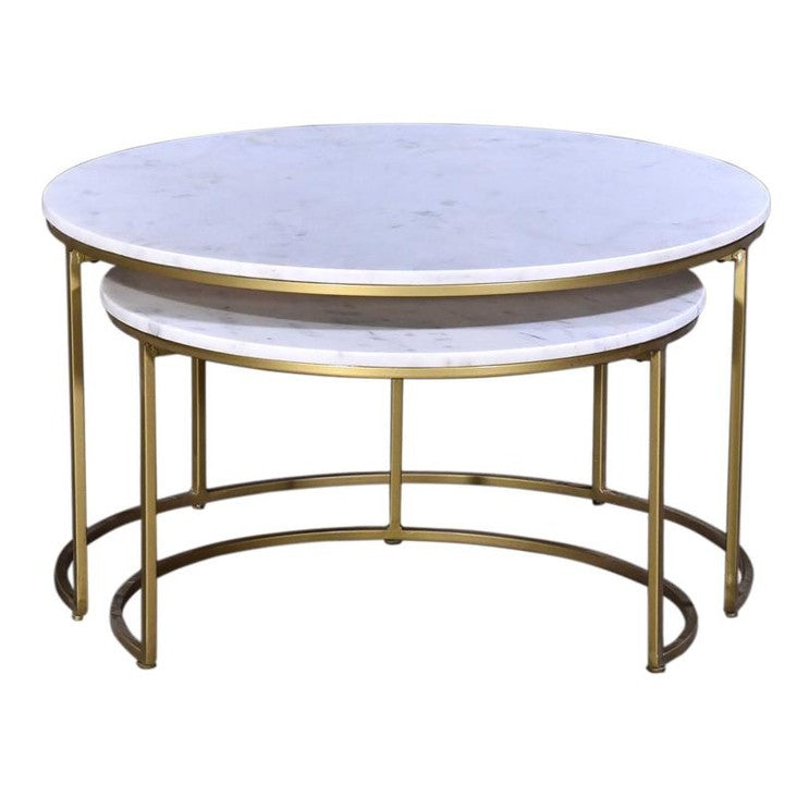 Delaney Gold Round Marble Nesting Coffee Tables Set Of 2 AccentsHome