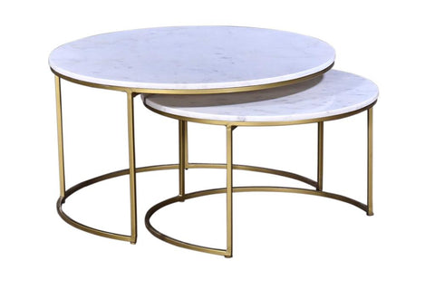 Delaney Gold Round Marble Nesting Coffee Tables Set Of 2