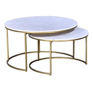 Delaney Gold Round Marble Nesting Coffee Tables Set Of 2 – Accents@Home