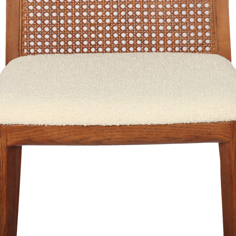 Cane Dining Chair - Scandi Boucle White/Brown Frame