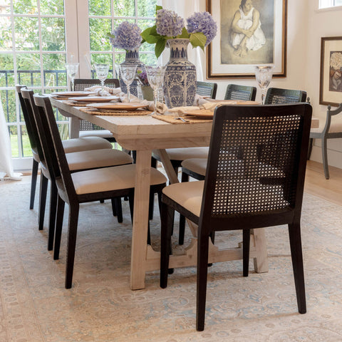 Cane Dining Chair - Oyster Linen/Black Legs