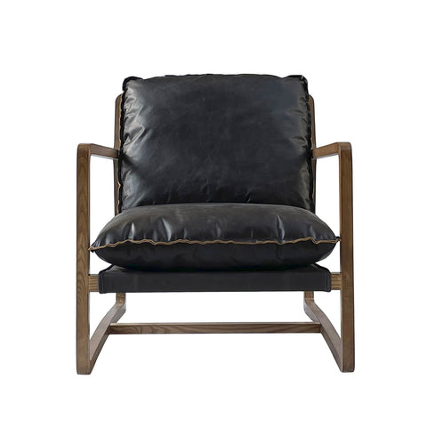 Graven Club Chair Black Leather with Black Leather Frame