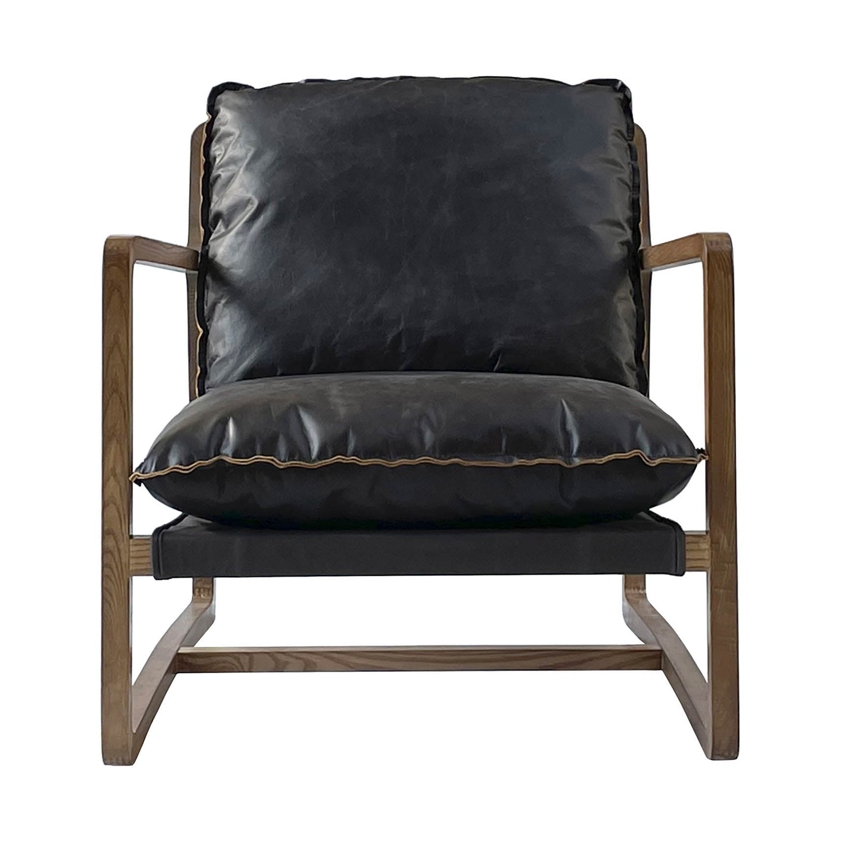 Graven Club Chair Black Leather Cushions with Black Leather Frame