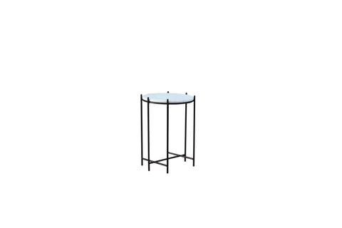 GINERVA END TABLE ROUND MARBLE TOP & BLACK IRON LEGS