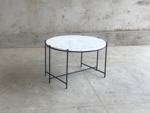 GINERVA COFFEE TABLE ROUND MARBLE TOP & BLACK IRON LEGS