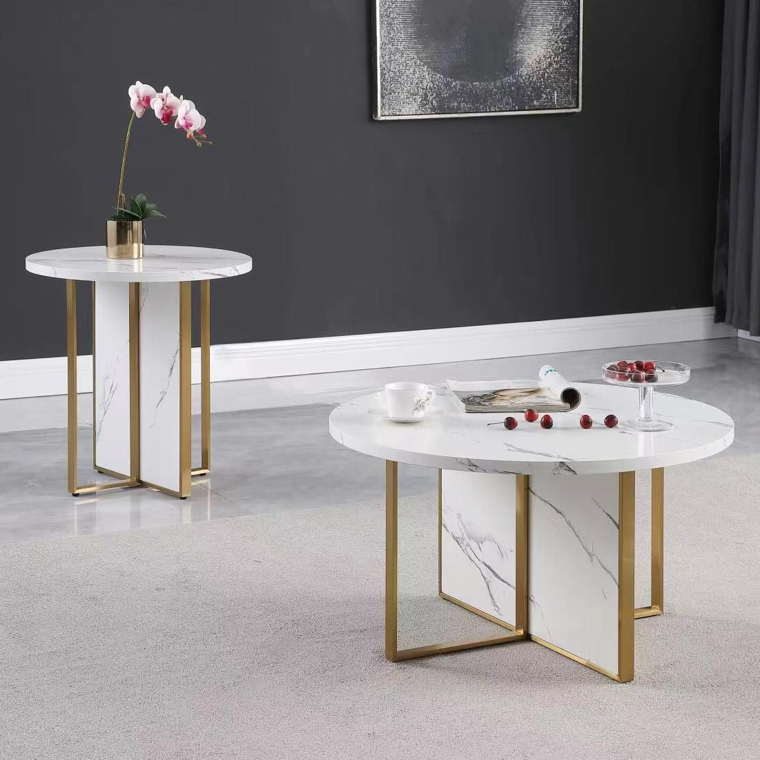 Moreno Faux Marble Round Coffee Table - White by Accents At Home