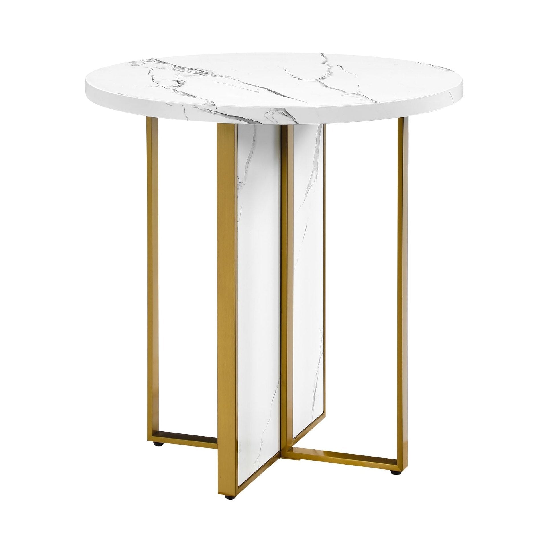 MORENO FAUX MARBLE ROUND END TABLE- WHITE