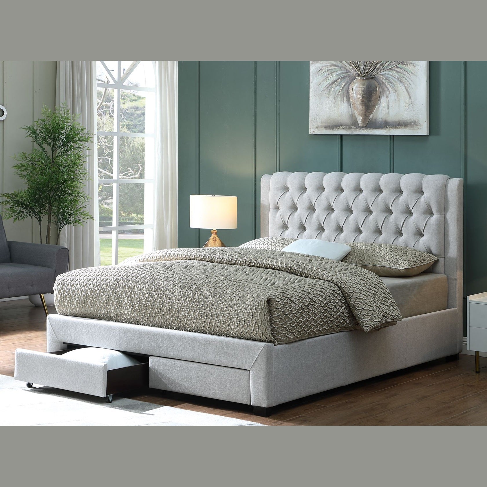 Austin Storage Platform Bed w/ Premium Fabric - Stone
