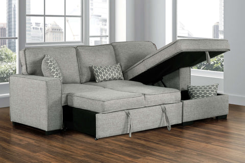 Bellissa Sectional Sleeper w/Bed-Right Chaise-Knit Grey