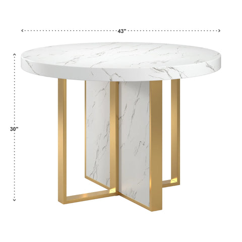 MORENO 43" WIDE FAUX MARBLE ROUND DINING TABLE - WHITE