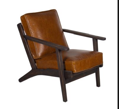 FH Genuine Leather Solid Wood Accent chair Mid Century