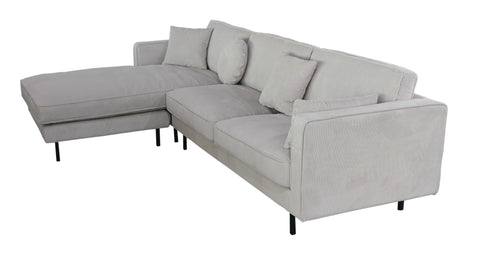 Beaumont Mid Century Reversible Sectional - Ivory Corduroy Striped Soft Velvet Upholstery Fabric