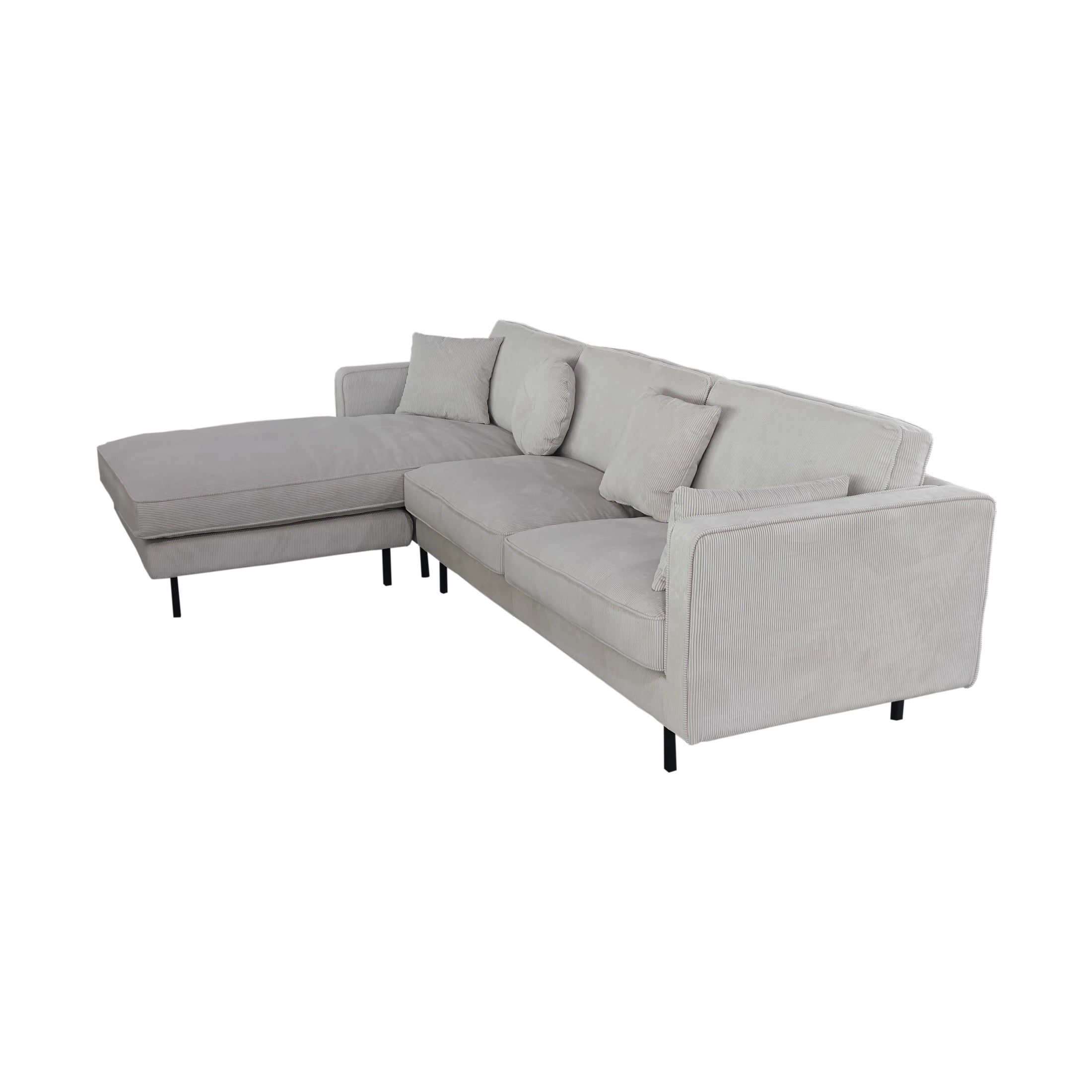 Beaumont Mid Century Reversible Sectional - Ivory Corduroy Striped Soft Velvet Upholstery Fabric
