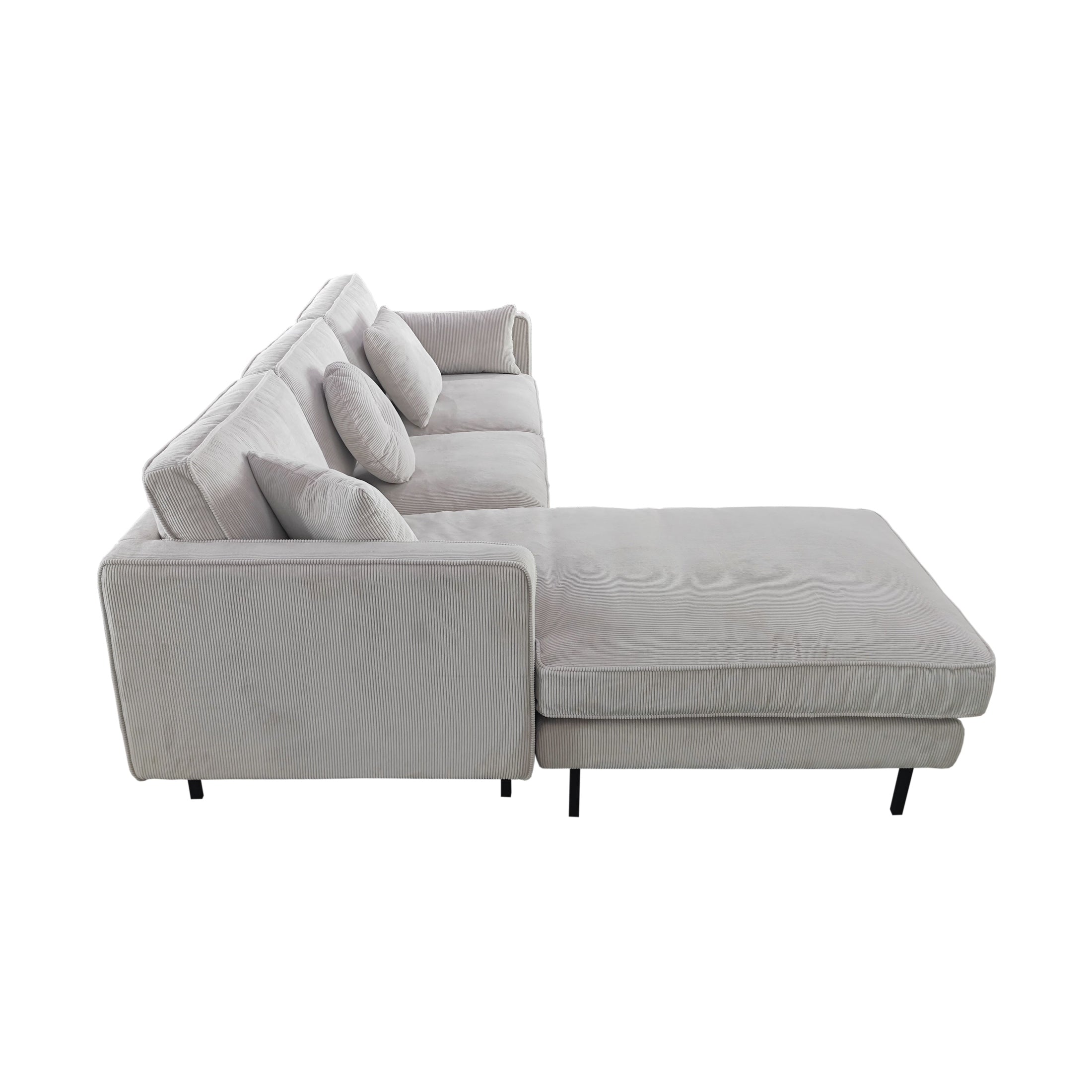 Beaumont Mid Century Reversible Sectional - Ivory Corduroy Striped Soft Velvet Upholstery Fabric
