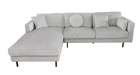 Beaumont Mid Century Reversible Sectional - Ivory Corduroy Striped Soft Velvet Upholstery Fabric