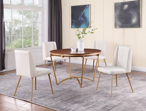 Eleanor Dining Table/ Cream Velvet Dining Chair 5 Piece Set