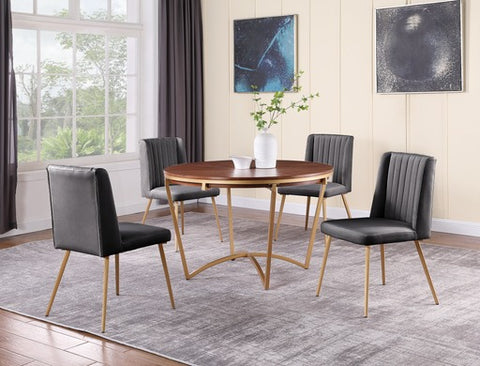 Eleanor Dining Table/ Grey Velvet Dining Chair 5 Piece Set