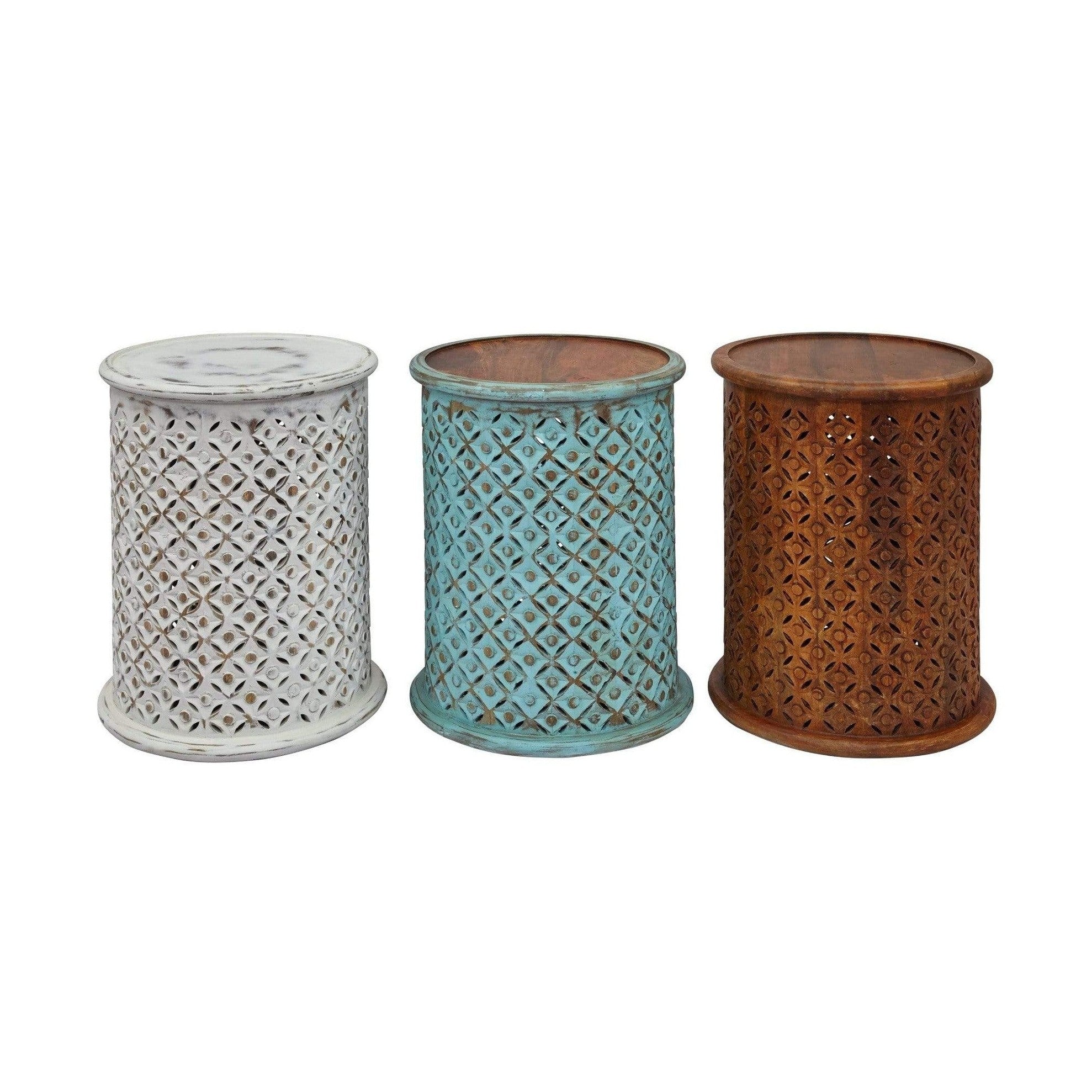 vendor-unknown Living Room Global Archive Drum Table - Turquoise (5349708562585)