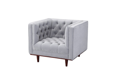 Joseph Tufted  Mid Century Velvet Accent Chair- Grey