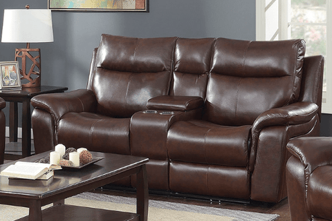 Rosan Genuine Leather Power Recliner Console Loveseat - Brown