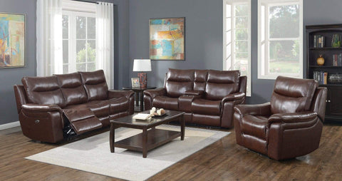 Rosan Genuine Leather Power Recliner Console Loveseat - Brown