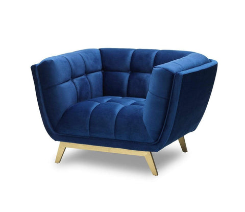 Yaletown Mid Century Tufted Velvet Accent Chair Gold Legs - Royal Blue #66