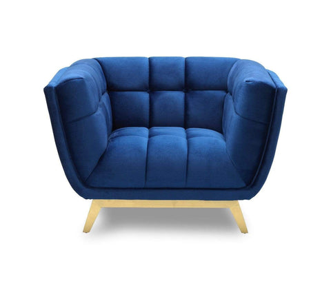 Yaletown Mid Century Tufted Velvet Accent Chair Gold Legs - Royal Blue #66